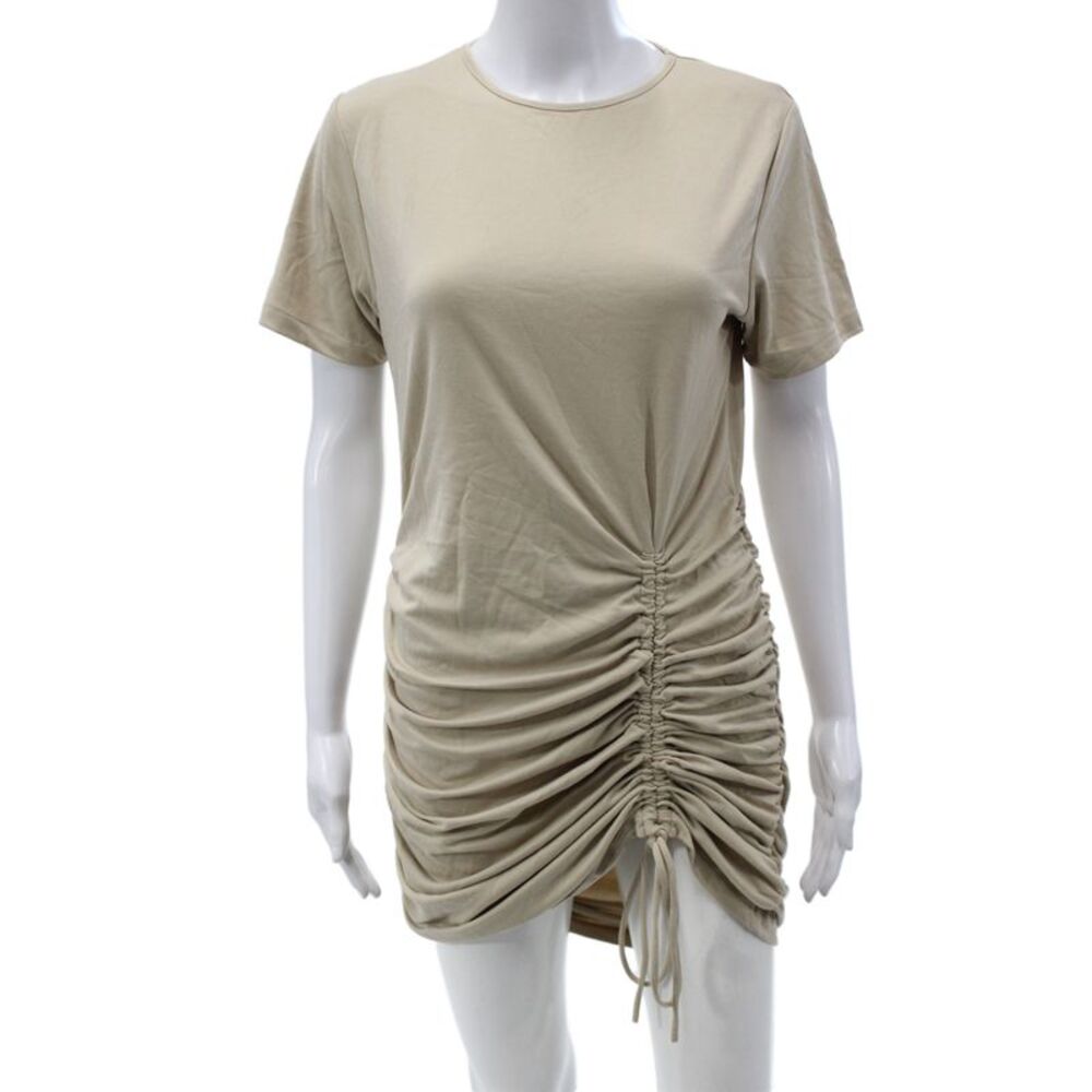 Elan Womens T Shirt Dress Beige Short Sleeve Crew Neck Knee Length Size M